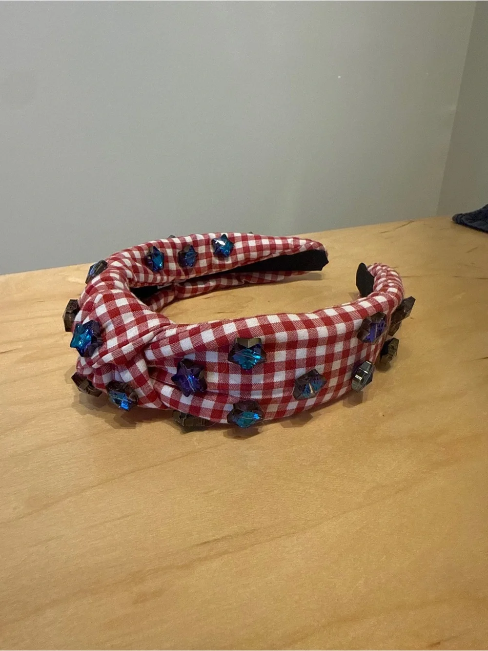 Red Gingham Jeweled Headband for Kids